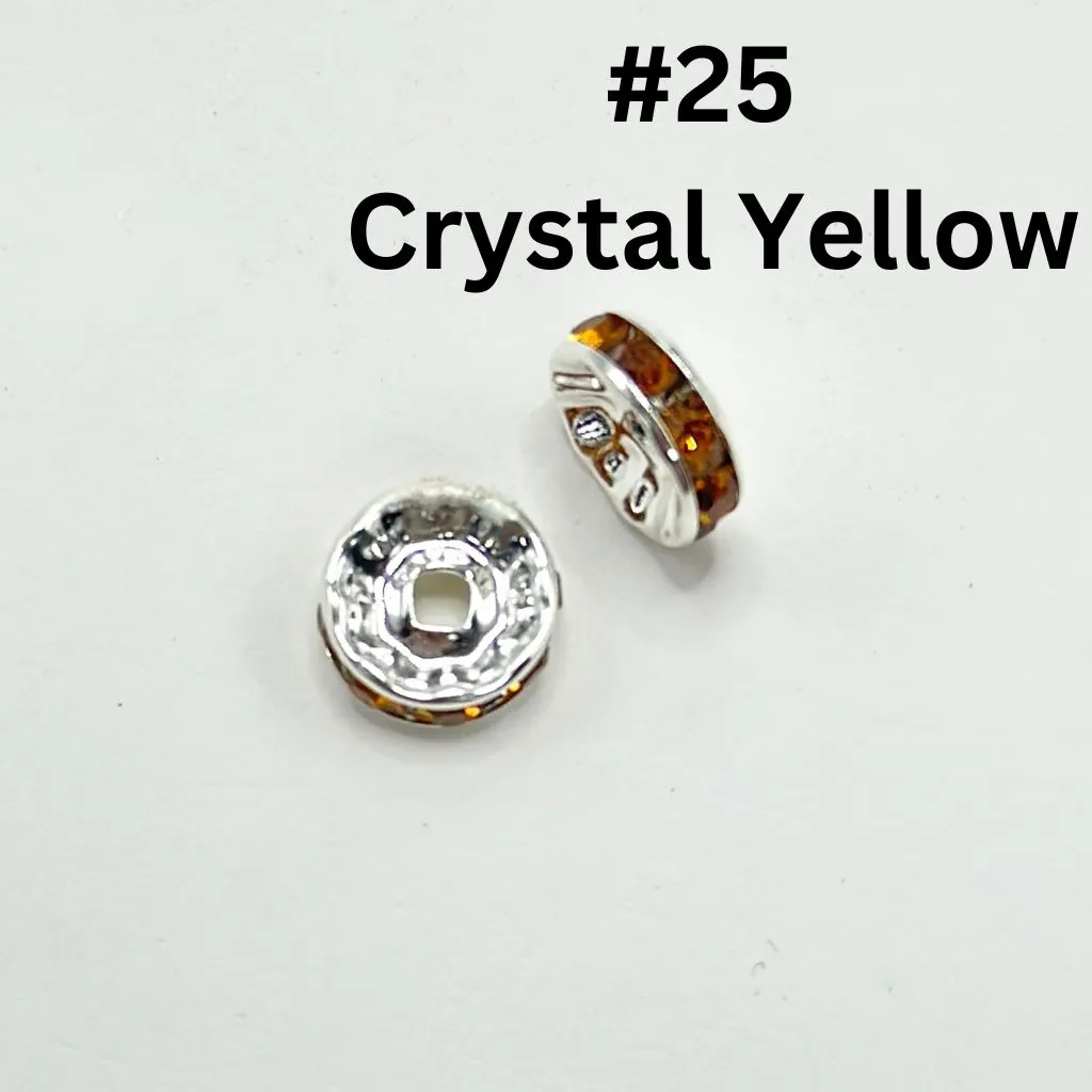 Straight Flat Round Metal Spacers with Rhinestones in Solid Colors, 10mm - Image 22