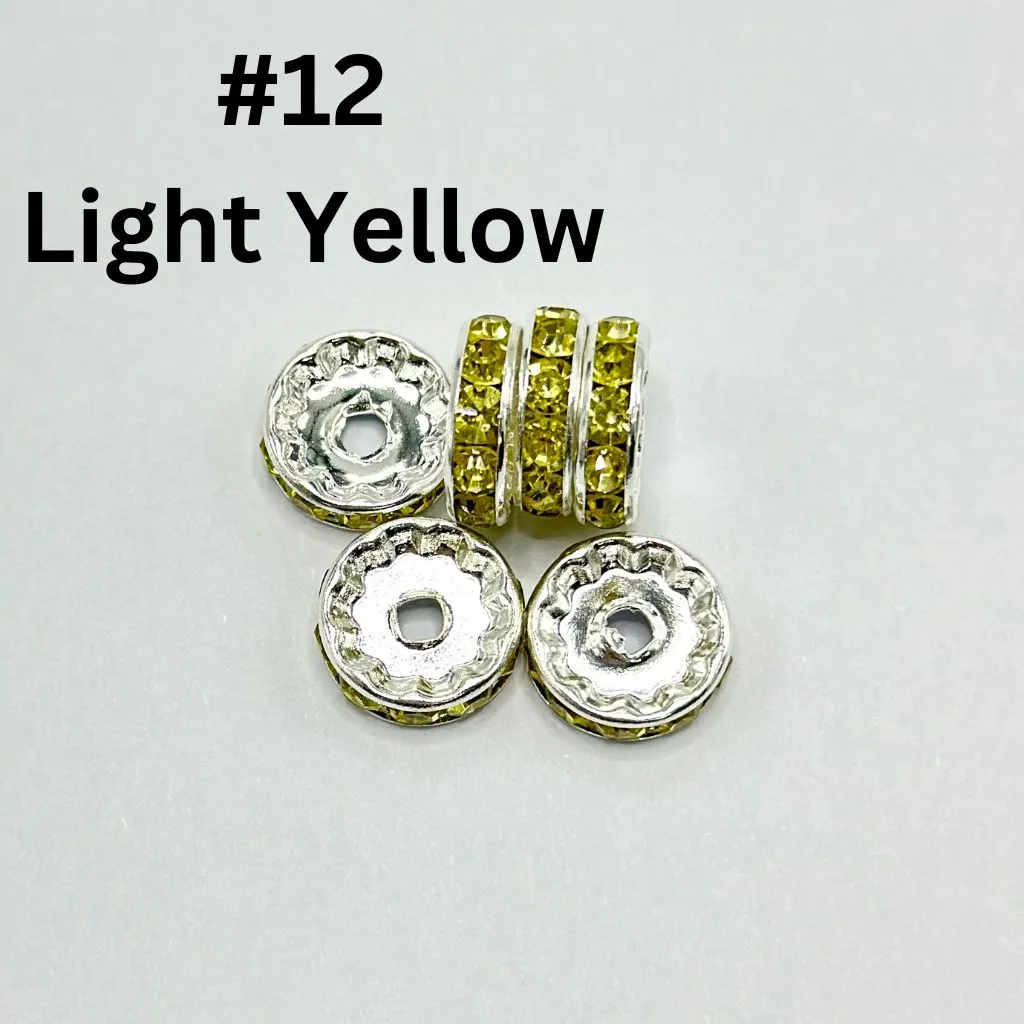 Straight Flat Round Metal Spacers with Rhinestones in Solid Colors, 10mm - Image 23