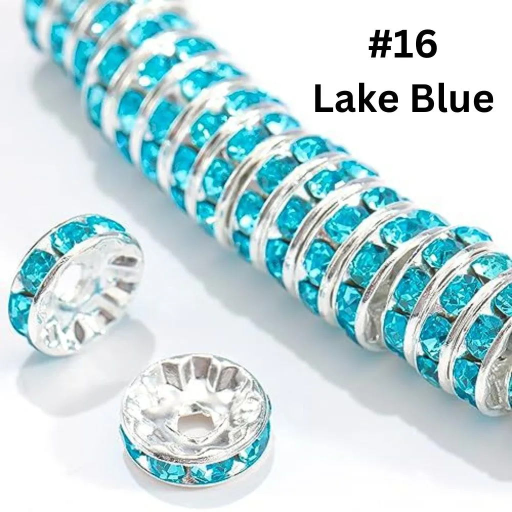 Straight Flat Round Metal Spacers with Rhinestones in Solid Colors, 10mm - Image 24
