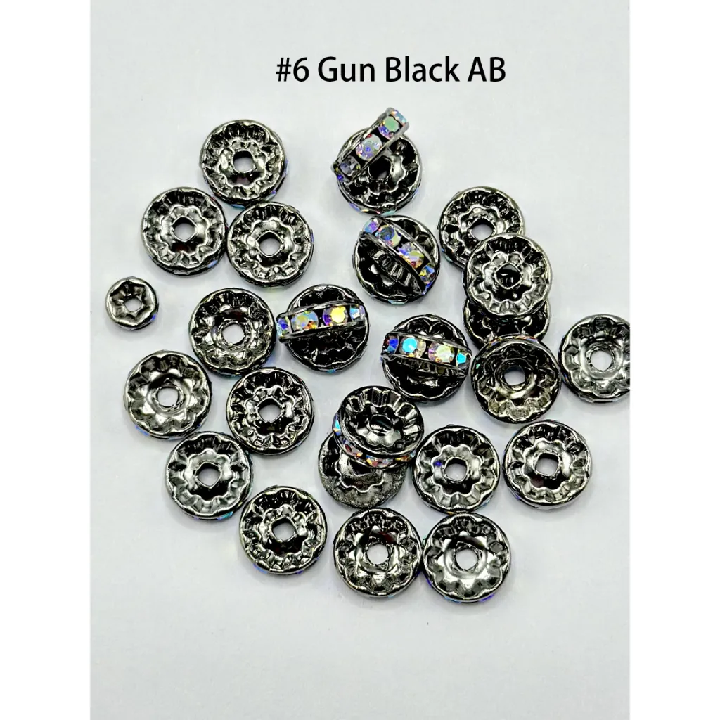 Straight Flat Round Metal Spacers with Rhinestones in Solid Colors, 10mm - Image 37