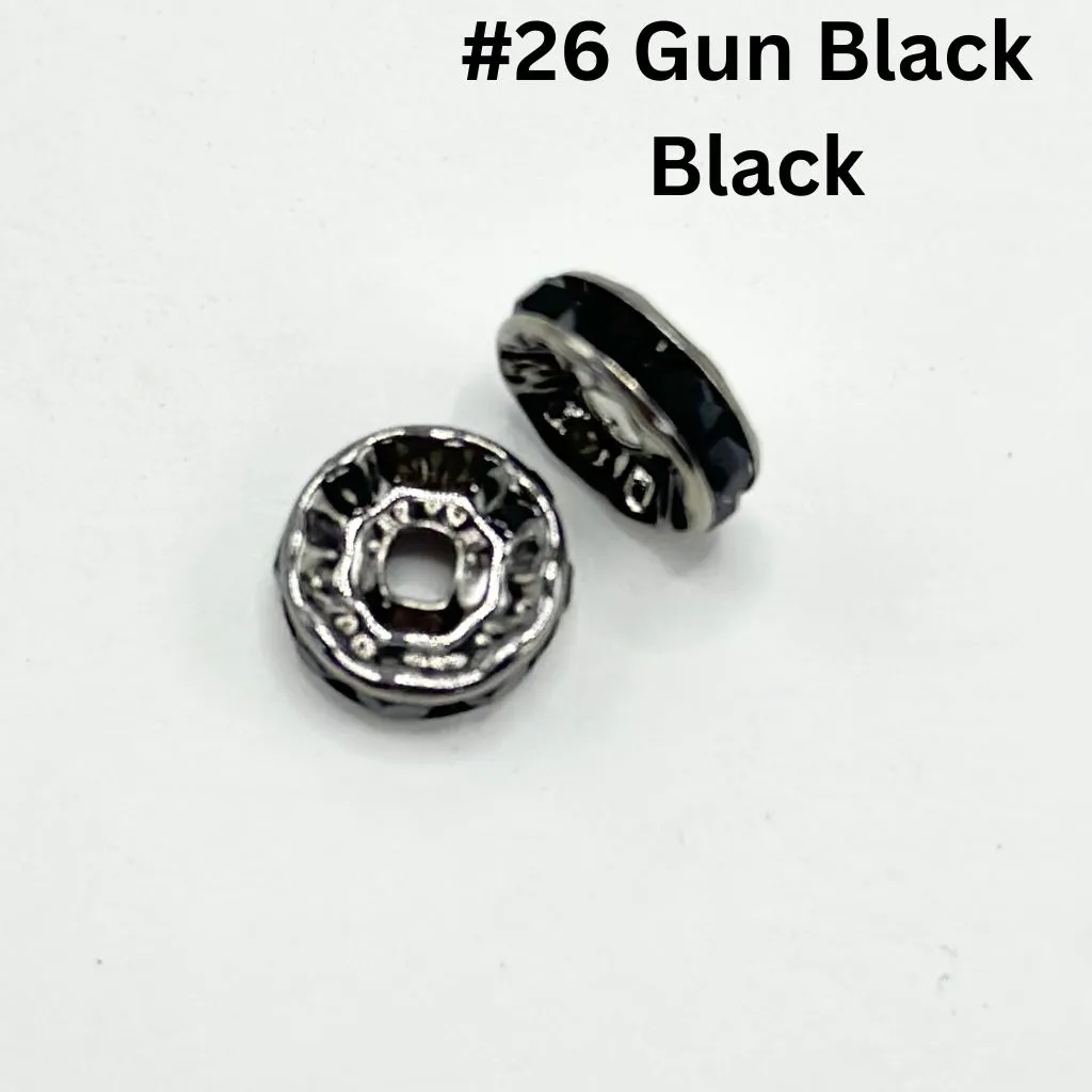 Straight Flat Round Metal Spacers with Rhinestones in Solid Colors, 10mm - Image 5