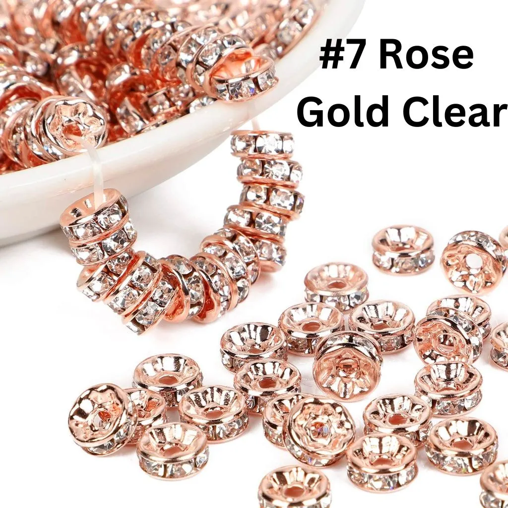 Straight Flat Round Metal Spacers with Rhinestones in Solid Colors, 10mm - Image 6