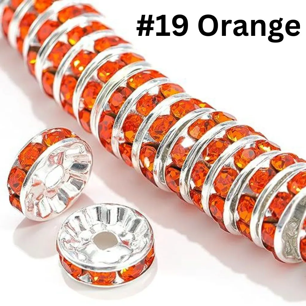 Straight Flat Round Metal Spacers with Rhinestones in Solid Colors, 10mm - Image 7