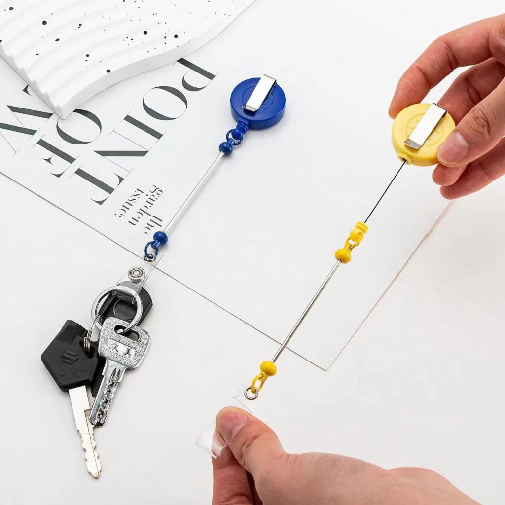 Creative Beaded Retractable Back Badge Holder Reels with Belt Clip & Keychain Bar - Image 3