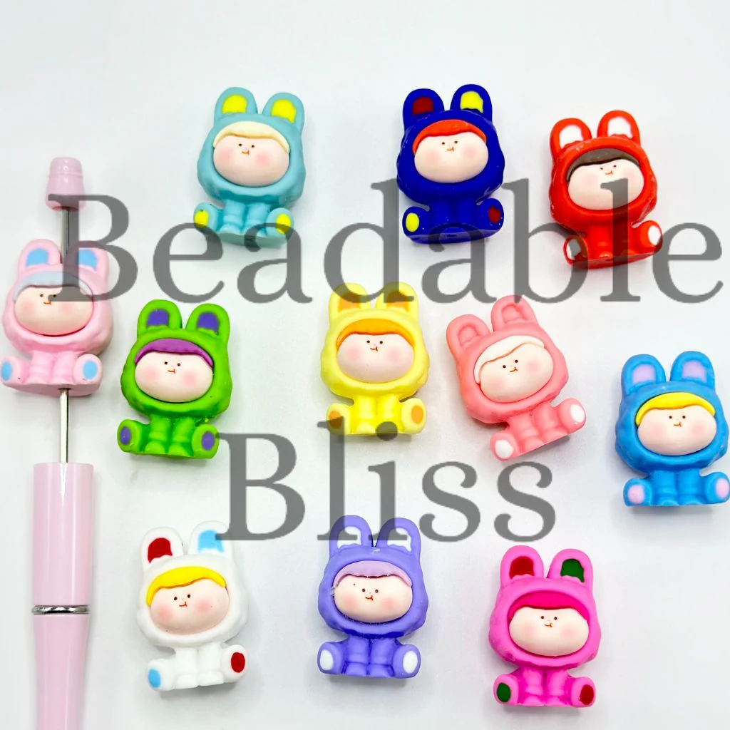 Little Cute Kids with Bunny Ears Rabbit Beads and Pen Toppers - Image 3